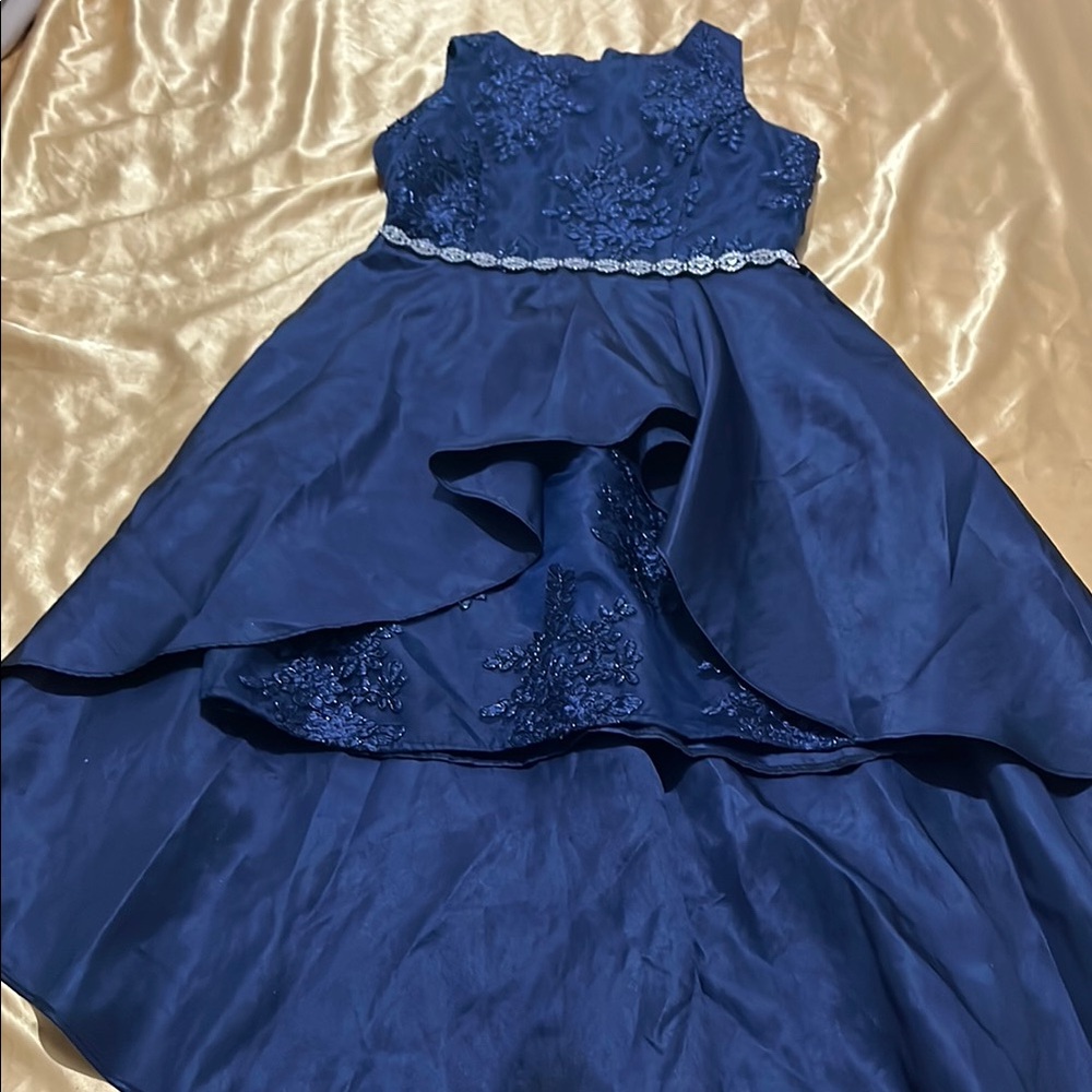 Rare Editions Blue Embellished Ruffled Tiered Dress